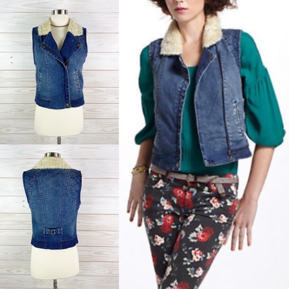 Anthropologie Lapka Denim Sherpa Moro Vest
